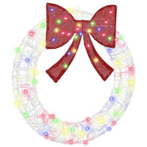 vidaXL Kranssi 60 LED-valoilla Moniv&auml;rinen 76 x 76 x 8,5 cm Akryyli