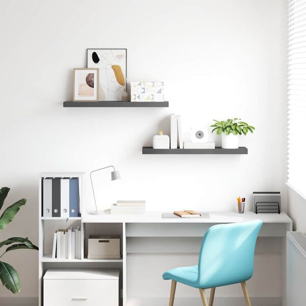 vidaXL Kelluvat sein&auml;hyllyt 2kpl korkeakiilto harmaa 80x23,5x3,8cm MDF