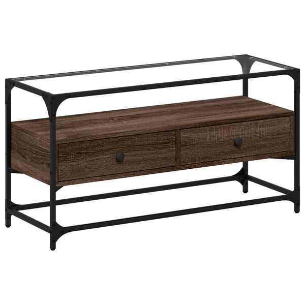 vidaXL TV-taso lasinen pöytälevy ruskea tammi 98x35x51 cm tekninen puu