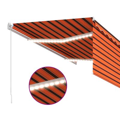 vidaXL Manuaalisesti kelattava markiisi verho/LED 3x2,5m oranssiruskea