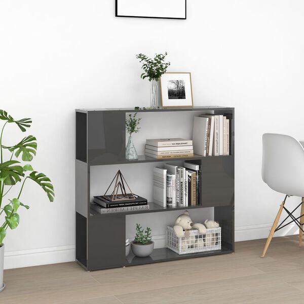 vidaXL Kirjahylly/tilanjakaja korkeakiilto harmaa 100x24x94 cm