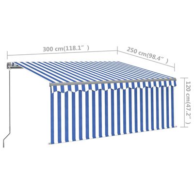 vidaXL Manuaalisesti kelattava markiisi verho/LED 3x2,5m sinivalkoinen