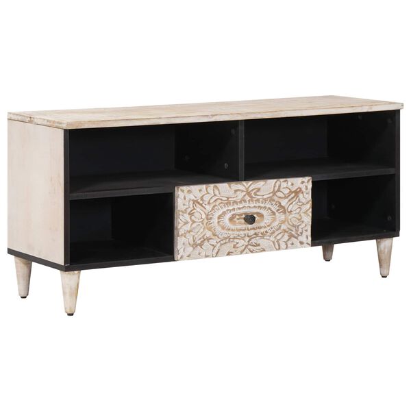 vidaXL TV-kaappi Valkoinen 100 x 33,5 x 46 cm Kiinte&auml; mango puu