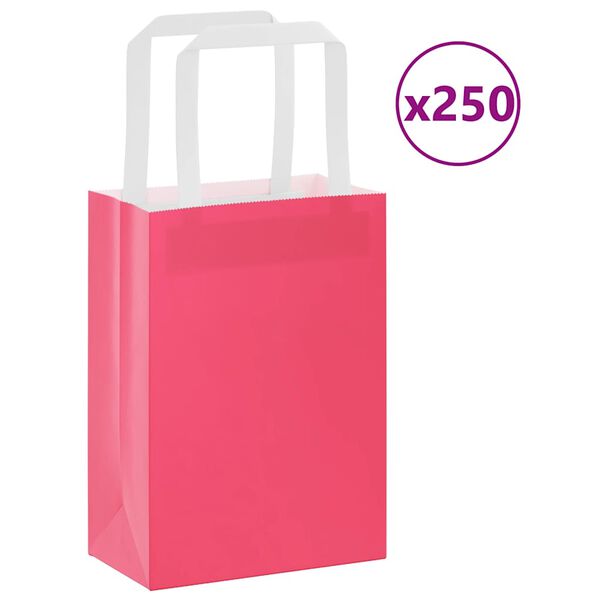 vidaXL Paperikassit 250 kpl kahvoilla pinkki 15x8x21 cm