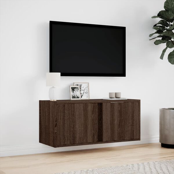 vidaXL TV-sein&auml;kaappi LED-valoilla ruskea tammi 80x31x35 cm