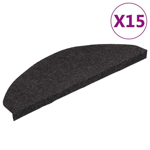 vidaXL Itsekiinnittyv&auml;t porrasmatot 15 kpl 65x22,5x3,5 cm musta