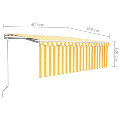 vidaXL Sisäänkelattava markiisi verho/LED/tuulisens. 4x3 m keltavalk.
