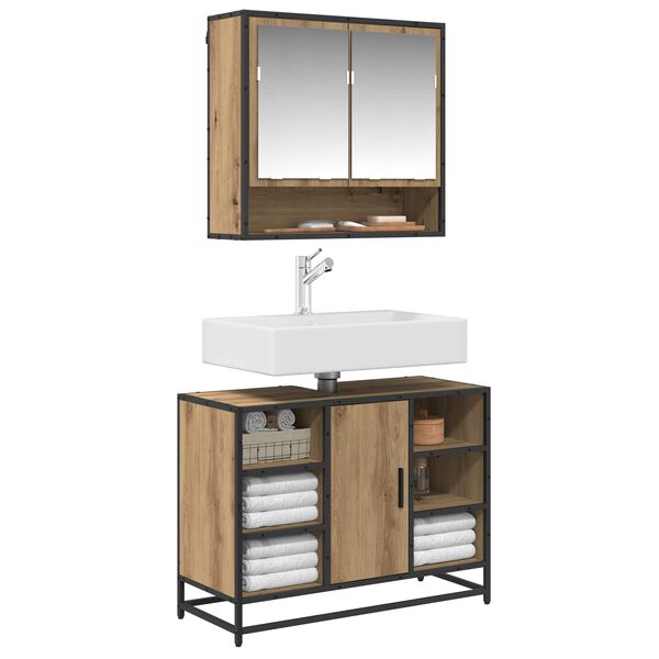 vidaXL Kylpyhuonekalustesetti ovella 2 pcs Artisan tammi Tekninen puu