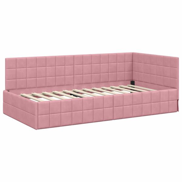 vidaXL Kulmavuoteen runko päätyllä Pinkki 100 cm x 200 cm Sametti