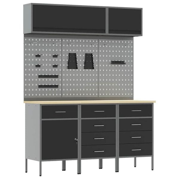 vidaXL Ty&ouml;p&ouml;yt&auml;kaappisarja laatikon kanssa s&auml;ilytystilassa 8 pcs Musta