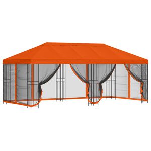 vidaXL Paviljonki sivuseinill&auml; 6 x 3 m Oranssi Polyesteri ja ter&auml;s