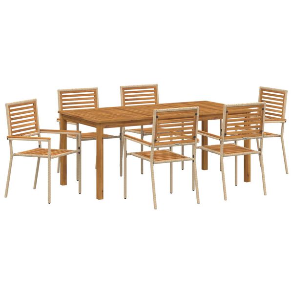 vidaXL Piharuokailu setti 7 pcs Beige Tiheä akasiapuu