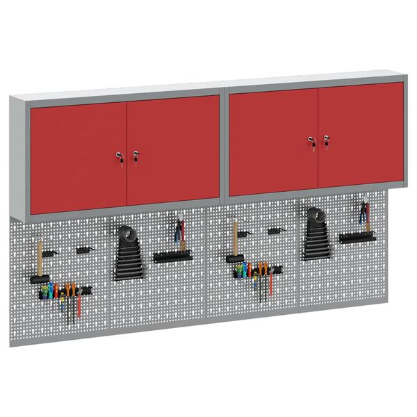 vidaXL Ty&ouml;kalukaappi ja pegboard-setti hyllyll&auml; lukkoon 6 pcs Punainen