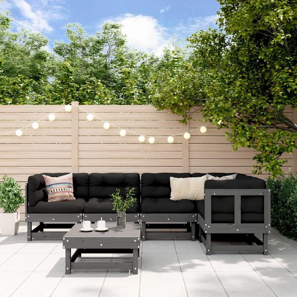 vidaXL 6-osainen Puutarhasohvasarja harmaa täysi mänty