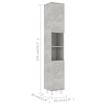 vidaXL 3-osainen kylpyhuonekalustesarja betoninharmaa lastulevy