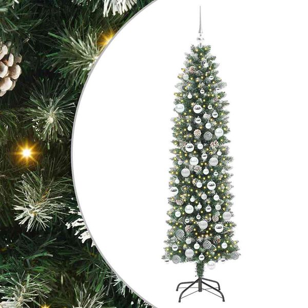 vidaXL Tekopaksu joulupuu 300 LED-valoilla Vihre&auml; ja valkoinen 180 cm