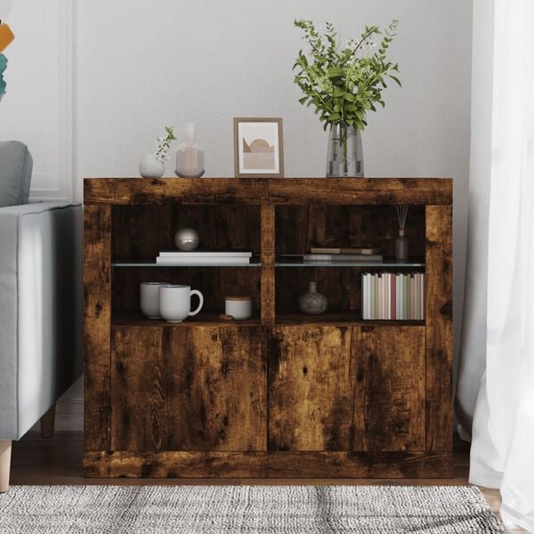 vidaXL Sivukaapit LED-valoilla 2 kpl savutammi tekninen puu