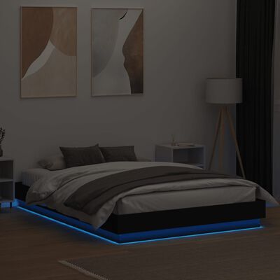 vidaXL Sängynrunko LED-valoilla musta 160x200 cm
