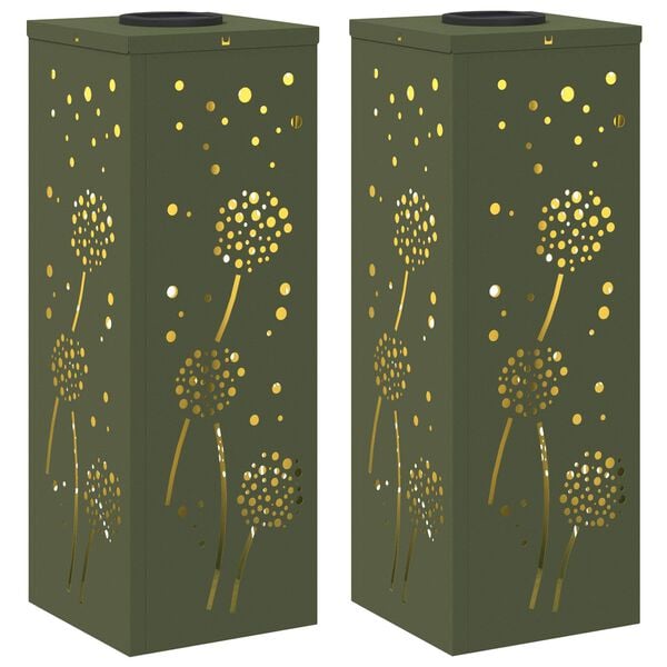 vidaXL Aurinko LED-polkuvalo 2 pcs Oliivivihre&auml; Kylm&auml;valssattu ter&auml;s