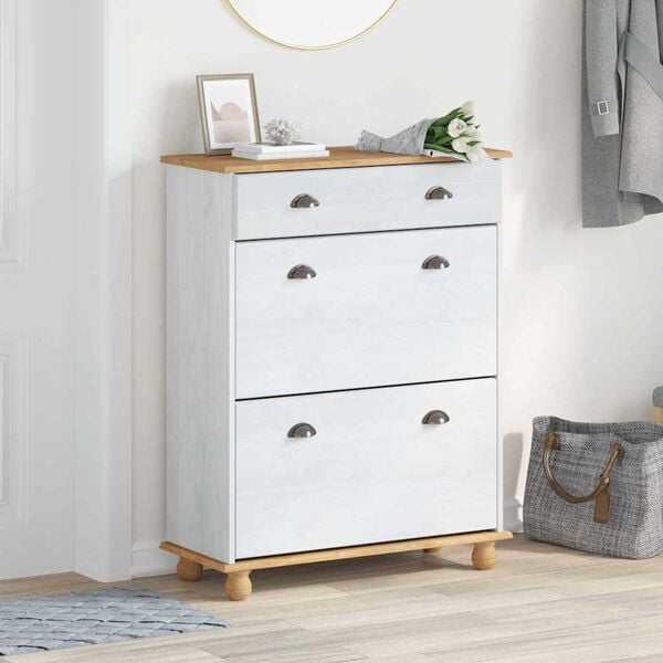 vidaXL Kenk&auml;kaappi ASKIM Valkoinen 85 x 35 x 108 cm Massiivinen m&auml;nty