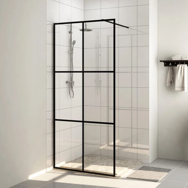 vidaXL Walk-in suihkun sein&auml;ke kirkas ESG-lasi 80x195 cm musta