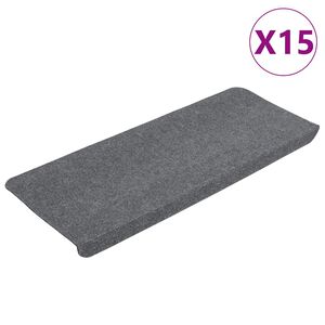 vidaXL Itsekiinnittyv&auml;t porrasmatot 15 kpl 65x24,5x3,5 cm harmaa