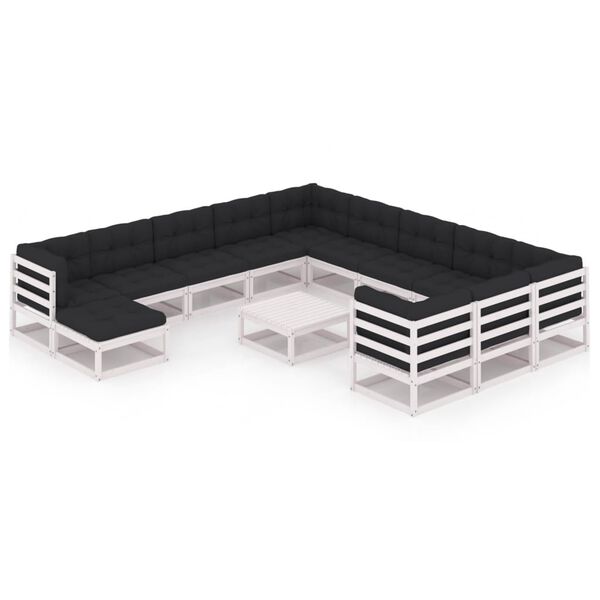 vidaXL 13-osainen Puutarhasohvasarja tyynyill&auml; valkoinen t&auml;ysi m&auml;nty