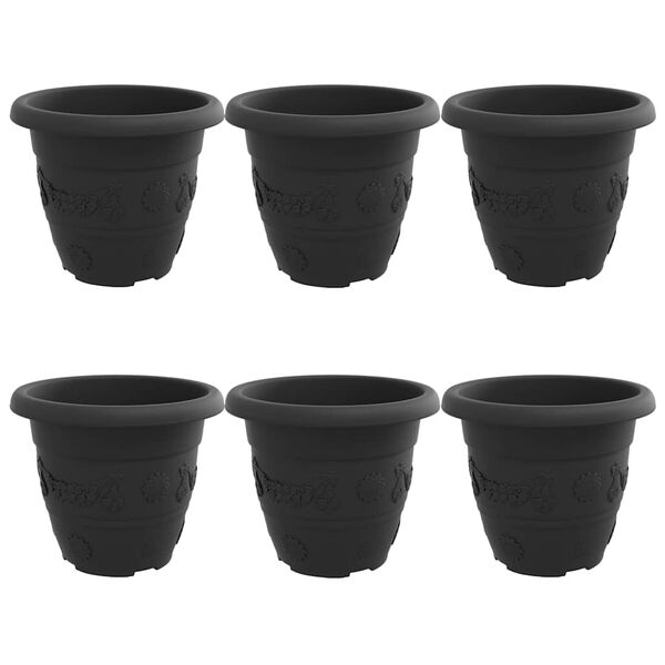 vidaXL Py&ouml;re&auml; kukkaruukku 6 pcs Musta &Oslash; 26 x 21.5 cm Muovi