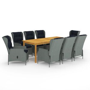 vidaXL 9-osainen Puutarhan ruokailuryhm&auml; vaaleanharmaa