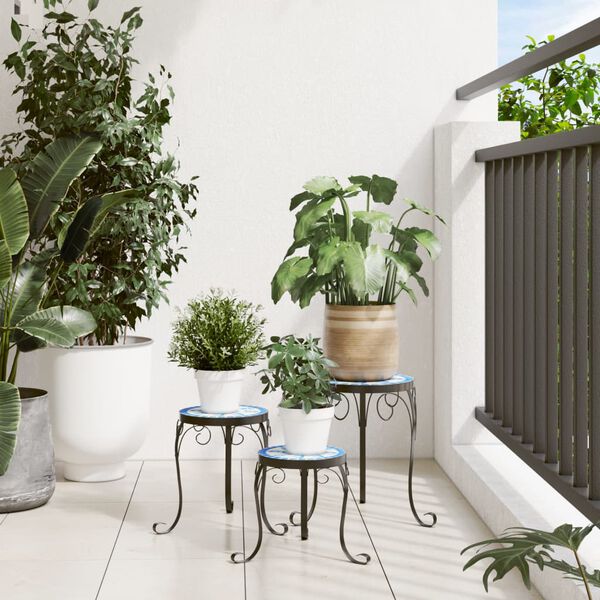 vidaXL Kasvitelineet 3 kpl sininen ja valkoinen keramiikka