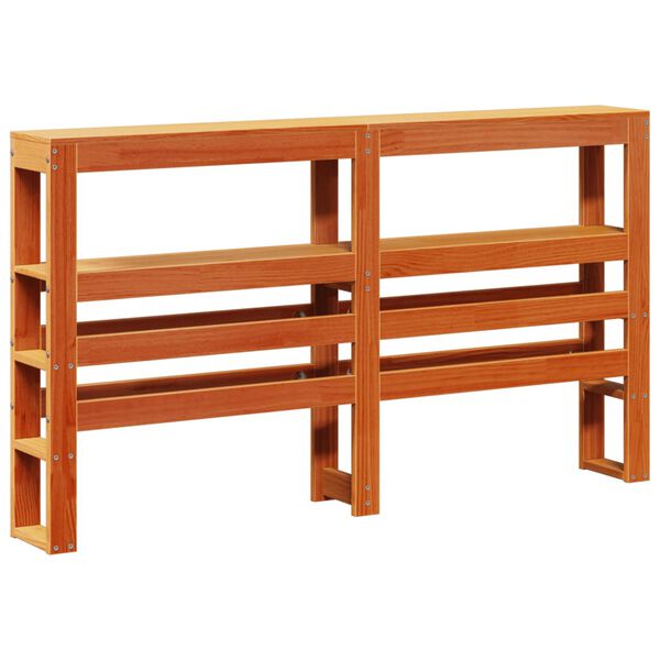 vidaXL Sängynpääty hyllyillä vahanruskea 150 cm täysi mänty