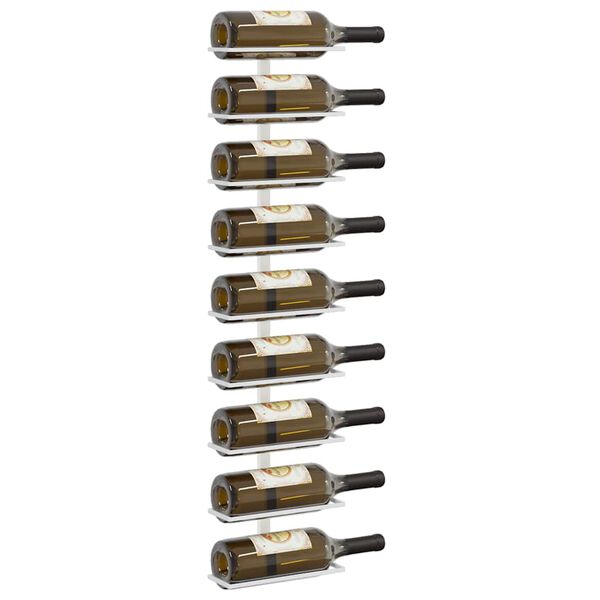 vidaXL Sein&auml;kiinnitett&auml;v&auml; viinipulloteline 9 pullolle valkoinen rauta