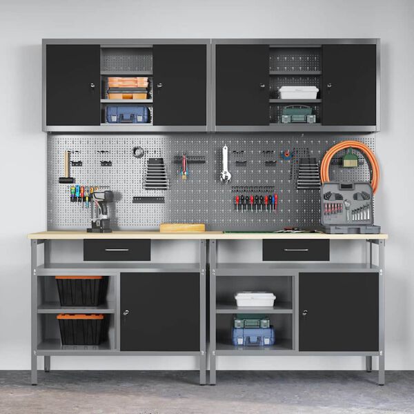 vidaXL Ty&ouml;p&ouml;yt&auml;setti hyllyll&auml; 8 pcs Musta 200 x 55 x 200 cm Ter&auml;s