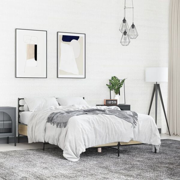 vidaXL S&auml;ngynrunko Sonoma-tammi 120x190 cm tekninen puu ja metalli