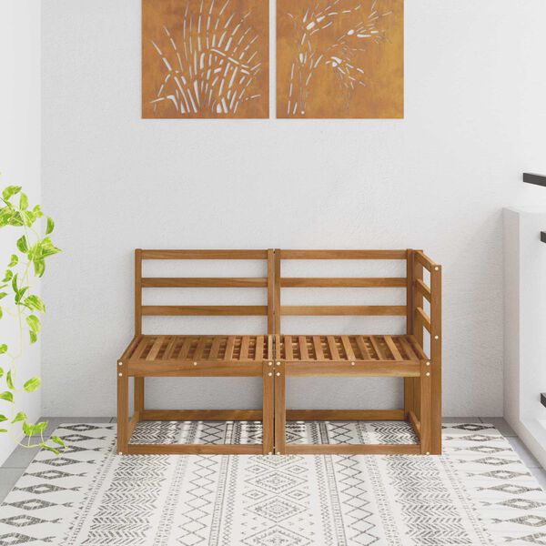 vidaXL Ulkomoduulisohva 2 Kappale Luonnollinen Tihe&auml; akasiapuu