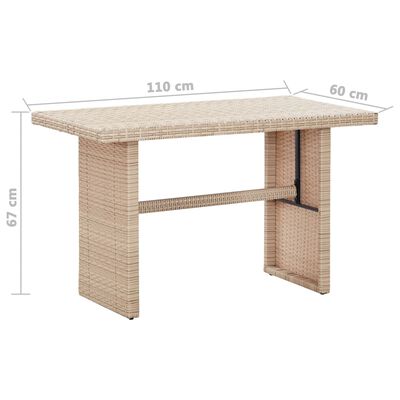 vidaXL Puutarhapöytä harmaa 110x60x67 cm polyrottinki