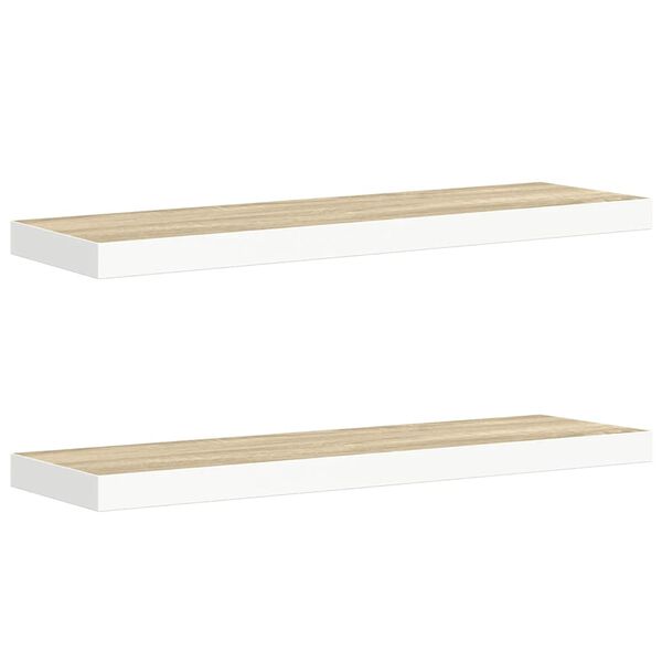 vidaXL Kelluvat sein&auml;hyllyt 2 kpl tammi ja valkoinen 80x23,5x3,8cm MDF