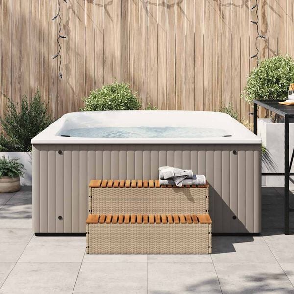 vidaXL Hot Tub Step Beige 100x50x50,5 cm polyrottinki kiinte&auml; akaasia
