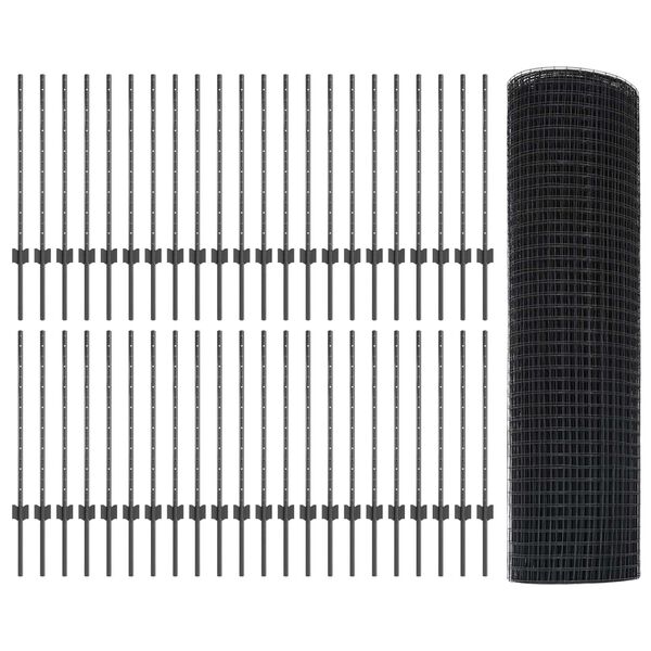 vidaXL Aita ja Tuki Harmaa 0,8 x 100 m Ter&auml;st&auml; ja PVC:t&auml;