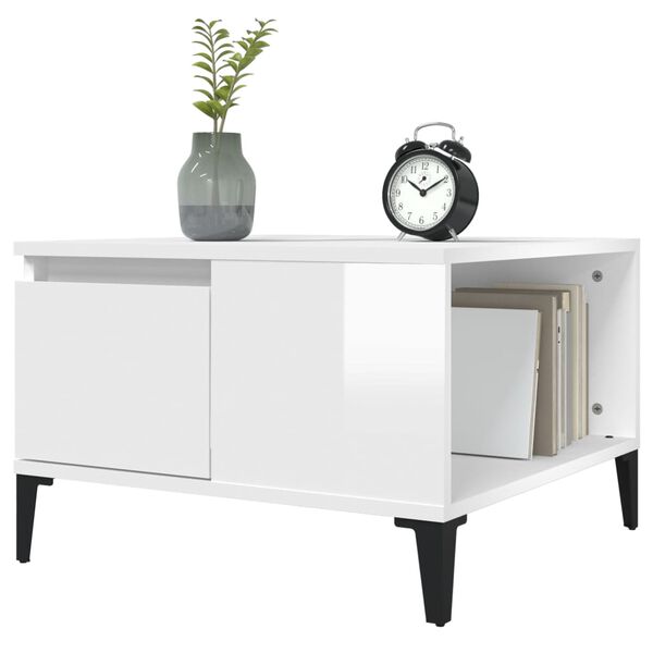 vidaXL Sohvapöytä korkeakiilto valkoinen 55x55x36,5 cm tekninen puu