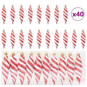 vidaXL Joulun Spiraalimallinen Kuula 40 kpl Punainen 3 x 11 cm Muovi