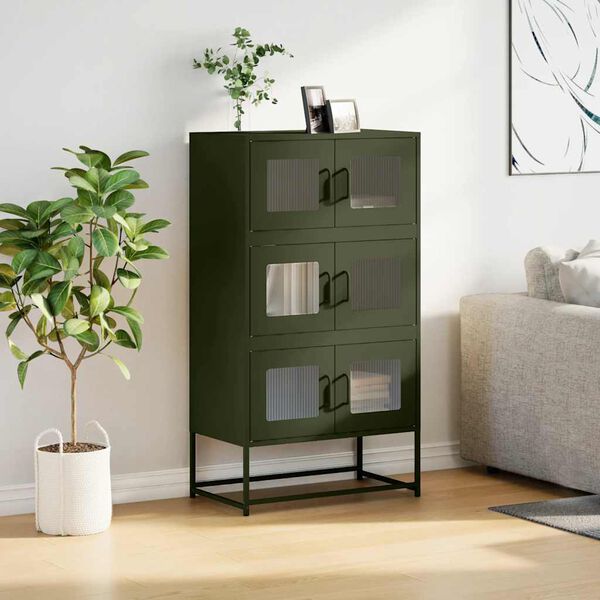 vidaXL Highboard Oliivinvihreä 68x39x123 cm Teräs
