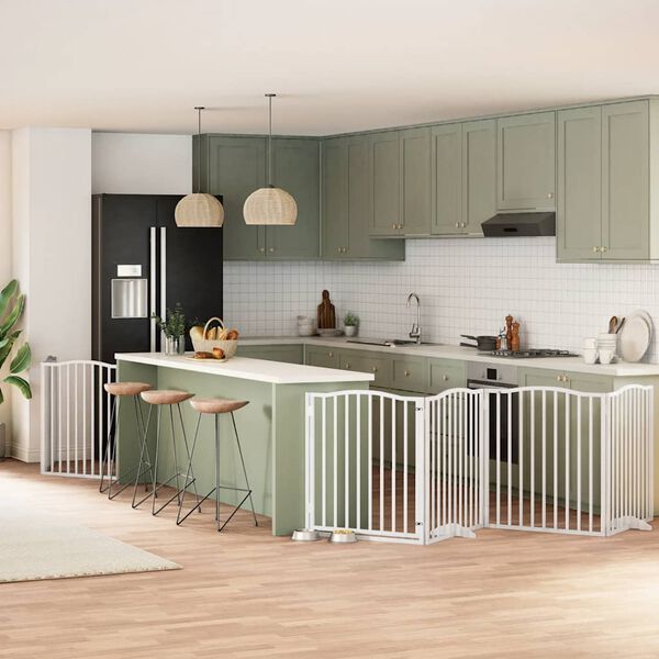 vidaXL Koiraportti kokoontaittuva 6 paneelia valk. 480 cm poppelipuu