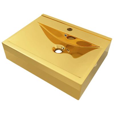 vidaXL Pesuallas ylivuodolla 60x46x16 cm keraaminen kulta