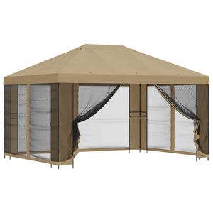 vidaXL Puutarhamaja sivuseinill&auml; 4 &times; 3 m Beige Polyesteri ja ter&auml;s