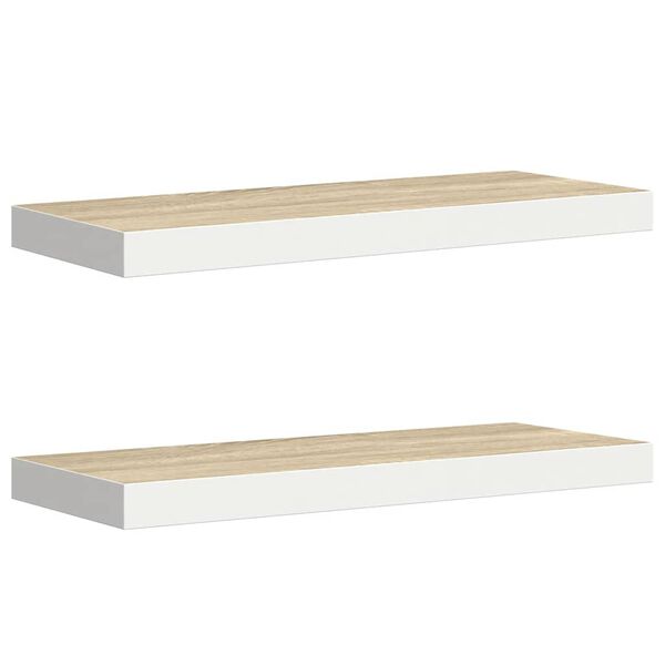 vidaXL Kelluvat sein&auml;hyllyt 2 kpl tammi ja valkoinen 60x23,5x3,8cm MDF