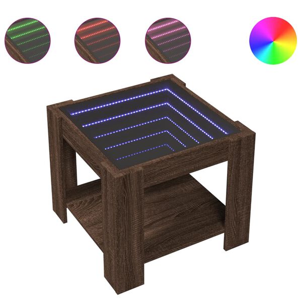 vidaXL Sohvapöytä LED-valoilla ruskea tammi 53x53x45 cm tekninen puu
