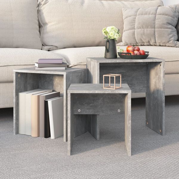 vidaXL Sarjasohvapöydät 3 kpl betoninharmaa lastulevy