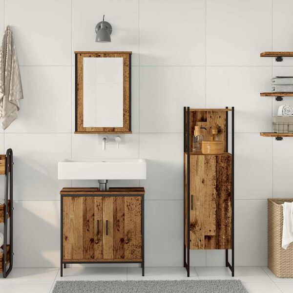 vidaXL Kylpyhuonekalustesetti ovella 3 pcs Ruskea 33 x 33 x 120.5 cm