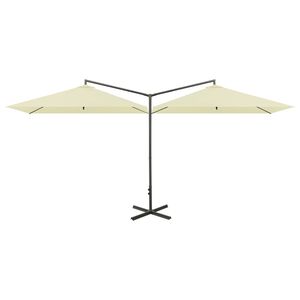 vidaXL Puutarhan tupla-aurinkovarjo ter&auml;stolpalla 600x300 cm hiekka